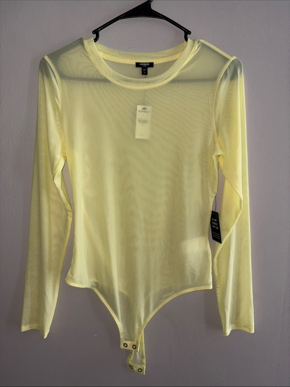 Express Sheer Long-Sleeve Bodysuit in Yellow